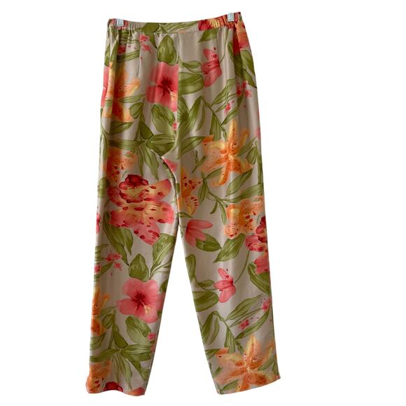 Vintage Tropical Hawaiian Floral Silk Cropped Trouser Pants Womens 6 Pink Orange - Picture 1 of 16